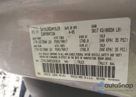 2005 Dodge Ram 1500 Slt/Laramie z USA, uszkodzony, nr VIN 1D7HU18N85S303610